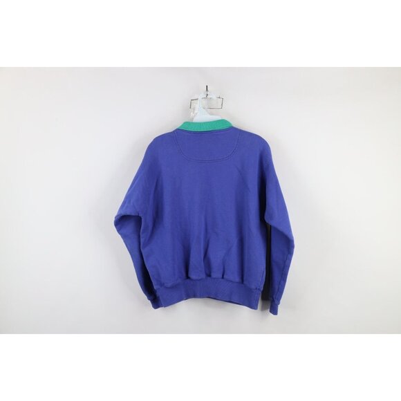 Vintage 90s Streetwear Womens Small Faded Blank Color Block Collared Sweatshirt - Picture 11 of 13